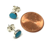 Sterling Silver Stud Earrings Bezel Set with Two 6mm Round Turquoise.